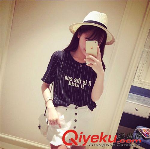  4月22日上新 2015夏季新款時尚街頭直筒印花雪紡寬松修身顯瘦百搭圓領短袖T恤原始圖片3