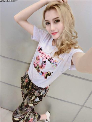    時尚套裝 歐洲站時尚休閑兩件套2015夏季新款女裝修身顯瘦碎花上衣長褲套裝原始圖片2