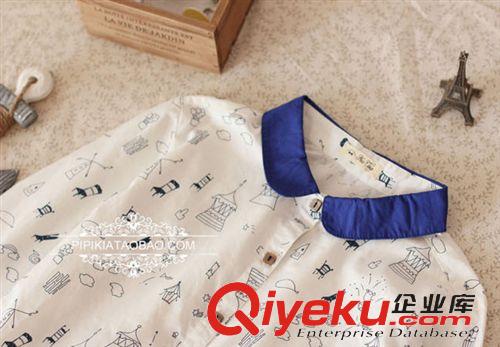     襯衫/襯衣 2015夏季找你妹圖案小清新復(fù)古雜志款推薦鐵塔椅子印花娃娃領(lǐng)襯衫原始圖片3