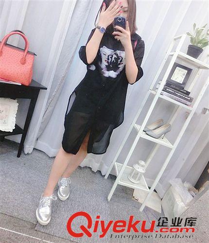    雪紡衫/蕾絲衫 2015夏款新款防曬衣美人頭夢露3D印花中長款開衫雪紡防曬衣襯衣原始圖片3