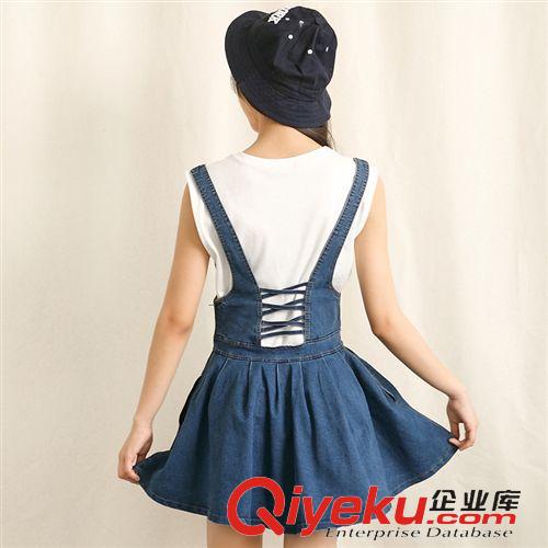    牛仔系列 2015夏季新款韓版女士后腰交叉收腰修身顯瘦時尚百搭牛仔背帶裙潮原始圖片2