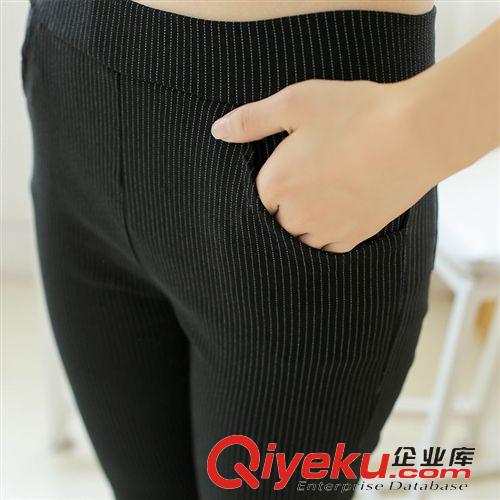    休閑褲 2015夏季新款韓彈力小腳褲豎條紋打底褲白色鉛筆褲薄款顯瘦長(zhǎng)褲