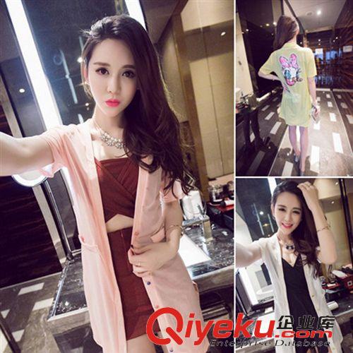    夜店名媛時裝 2015夏季新款韓版女裝百搭唐老鴨圖案中袖透明雪紡中長款防曬服女