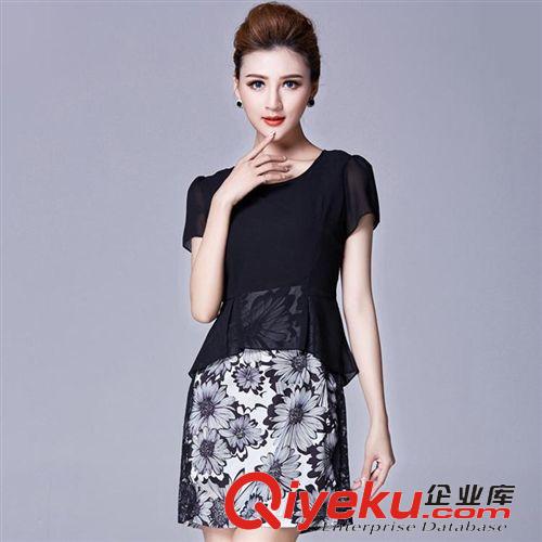 店主推薦 2015時尚歐美夏中老年女裝夏裝短袖大碼雪紡新款連衣裙子媽媽裝爆原始圖片2