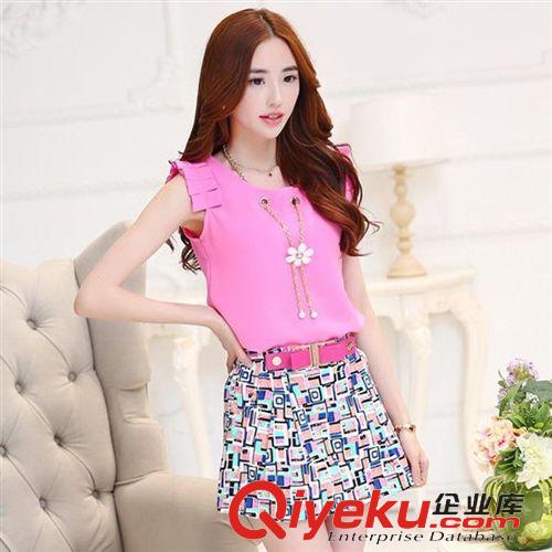 {zx1}款 2015時(shí)尚歐美夏季新品女裝無袖顯瘦修身拼接雪紡連衣裙女一件代發(fā)