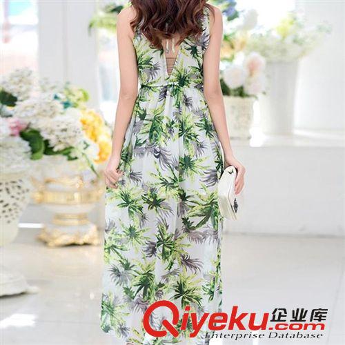 5月11日新款 2015年時尚新款大碼女裝沙灘長裙修身開叉氣質雪紡波西米亞連衣裙原始圖片3