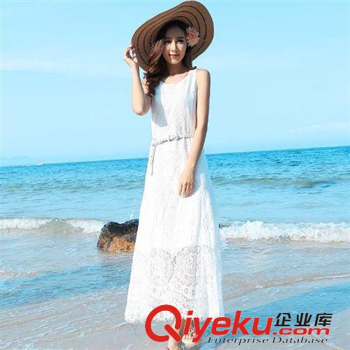 5月7日新款 2015時尚新款韓版修身長裙紗網拼接圓領中長款不規則雪紡連衣裙女