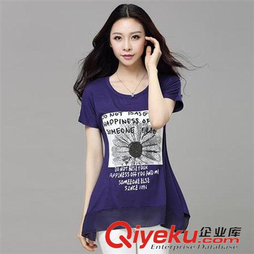 限時{qg}區 2015時尚寬松韓版大碼印花女裝短袖T恤胖MM短袖百搭上衣一件代發原始圖片2