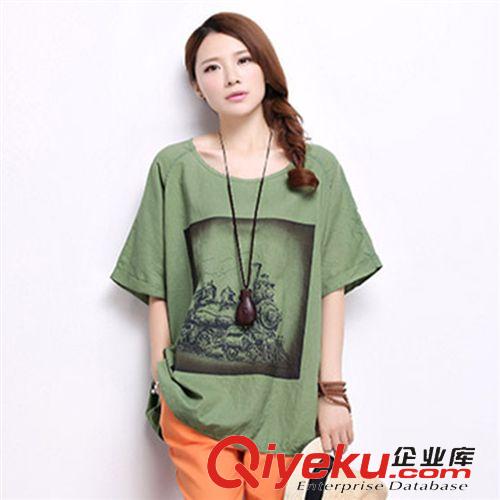 限時(shí){qg}區(qū) 2015時(shí)尚夏裝新款韓版大碼女印花短袖亞麻t恤印花棉麻上衣批發(fā)原始圖片2