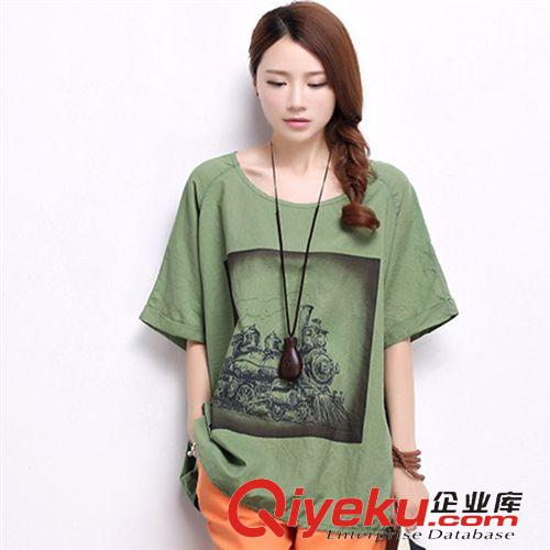 限時(shí){qg}區(qū) 2015時(shí)尚夏裝新款韓版大碼女印花短袖亞麻t恤印花棉麻上衣批發(fā)原始圖片3
