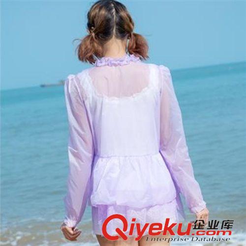 防曬衣 2015夏季沙灘防曬衣女款長袖防紫外線超薄款連帽花邊防曬服衫爆款原始圖片2