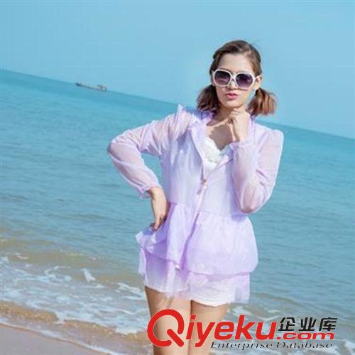 防曬衣 2015夏季沙灘防曬衣女款長袖防紫外線超薄款連帽花邊防曬服衫爆款原始圖片3