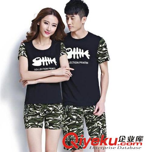 情侶裝 2015新款女裝時尚大碼迷彩服修身運動裝休閑短袖情侶裝套裝女爆款原始圖片2