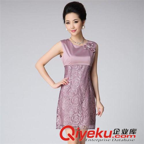 媽媽裝 2015夏季修身背心打底裙品牌歐美女裝春歐根紗氣質(zhì)花朵新款連衣裙原始圖片2