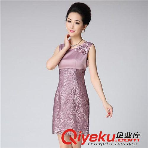 媽媽裝 2015夏季修身背心打底裙品牌歐美女裝春歐根紗氣質(zhì)花朵新款連衣裙原始圖片3