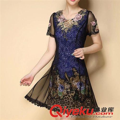 媽媽裝 2015夏季新品gd女裝 韓版大碼氣質(zhì)修身中老年媽媽裝蕾絲連衣裙原始圖片2