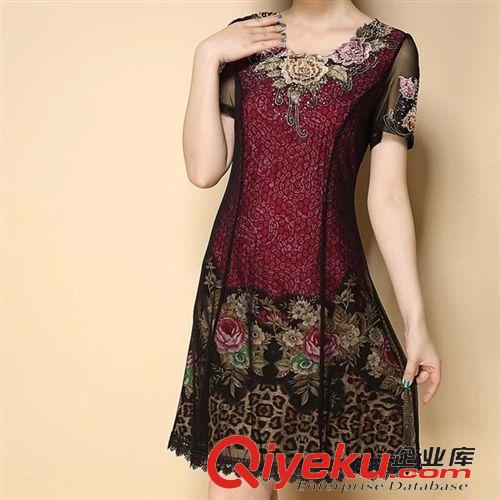 媽媽裝 2015夏季新品gd女裝 韓版大碼氣質(zhì)修身中老年媽媽裝蕾絲連衣裙原始圖片3