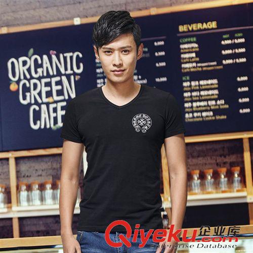 T恤 夏季男裝新品 百搭時(shí)尚男士個(gè)性V領(lǐng)t恤 純棉透氣男士休閑短袖t恤