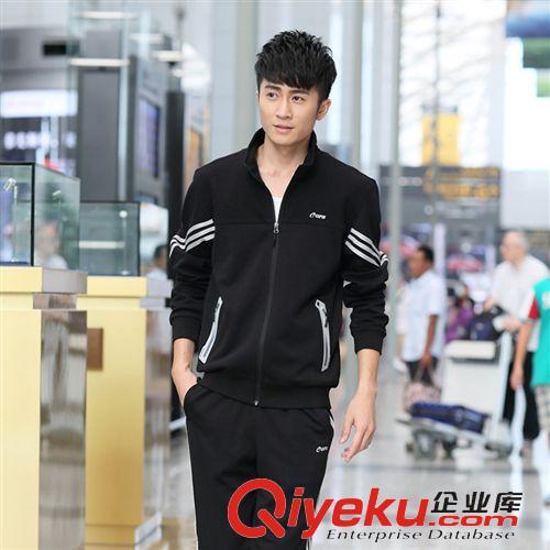 男款運(yùn)動(dòng)套裝 男裝春秋新品批發(fā) 條紋拉鏈外套男式休閑套裝 舒適寬松男士套裝原始圖片3