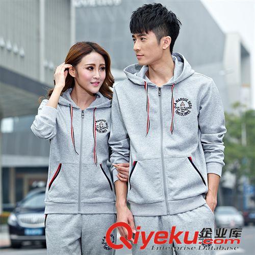 情侶運(yùn)動(dòng)套裝 情侶套裝直銷 拼色拉鏈外套男女式長(zhǎng)袖套裝 寬松舒適經(jīng)典情侶套裝
