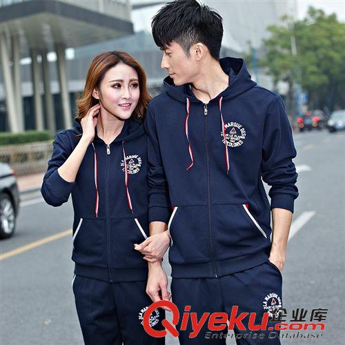 情侶運(yùn)動(dòng)套裝 春秋新品套裝批發(fā) 純色長(zhǎng)袖衛(wèi)衣男女式休閑套裝 寬松吸汗情侶套裝原始圖片2