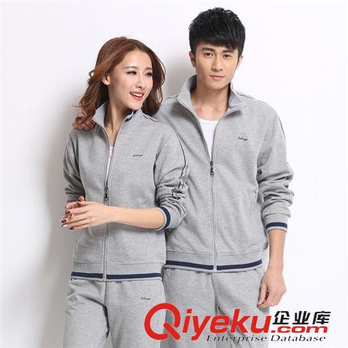 情侶運(yùn)動套裝 春秋新品條紋拼色男女式立領(lǐng)套裝 直筒休閑運(yùn)動情侶套裝 套裝批發(fā)