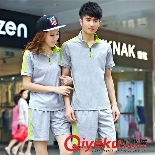 情侶短褲短袖 情侶裝夏季新品熱賣 拼色直筒翻領(lǐng)男女式短袖套裝 情侶休閑運(yùn)動裝