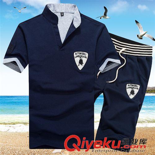 情侶短褲短袖 促銷夏季情侶休閑運(yùn)動(dòng)套裝 清涼時(shí)尚透氣立領(lǐng)短袖五分短褲原始圖片3