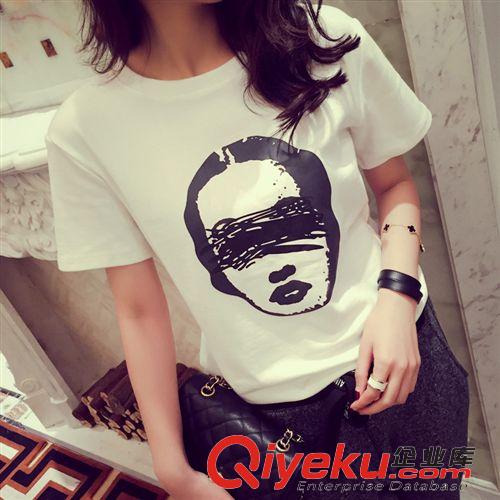 爆款T恤 夏季新款復(fù)古女人頭像短袖T恤女原始圖片2