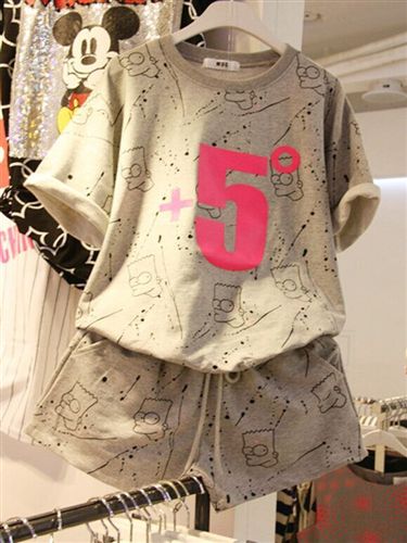 時(shí)尚套裝 2015夏季新款后拼雪紡印花人頭套裝