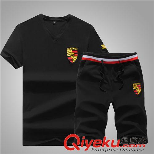 夏季熱銷 2015新款夏季男士V領(lǐng)休閑運(yùn)動套裝運(yùn)動服純棉男式套裝T恤一件代發(fā)