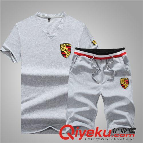 夏季熱銷 2015新款夏季男士V領(lǐng)休閑運(yùn)動套裝運(yùn)動服純棉男式套裝T恤一件代發(fā)