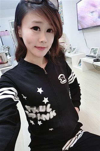 4.10 踏青吧～ 2015春季韓版大嘴字母猴純棉黑色彈力套裝 休閑運動外套