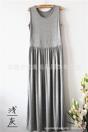◤夏款◥ 春夏款新款圓領無袖莫代爾褶皺 長款背心裙 女款打底裙 長裙