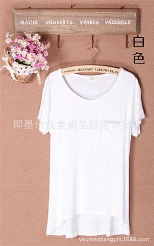 ◤夏款◥ 秋裝2014新款上衣韓版新莫代爾寬松大碼長款口袋打底衫短袖t恤女原始圖片3