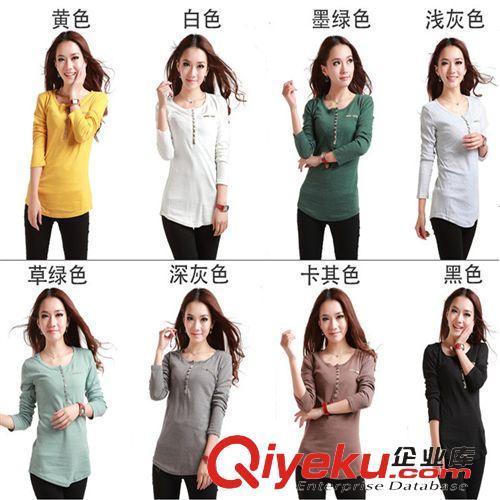 ◤冬款◥ 2014t秋季新款女裝韓版時尚磨毛棉單排扣女士打底衫長袖T恤原始圖片2