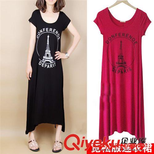 ◤清倉(cāng)區(qū)◥ 春夏裝新款 莫代爾寬松短袖連衣裙 女 胖MM波西米亞鐵塔長(zhǎng)裙