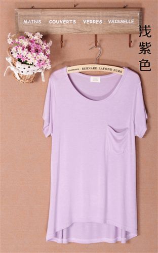 ◤清倉區◥ 秋裝2014新款上衣韓版新莫代爾寬松大碼長款口袋打底衫短袖t恤女