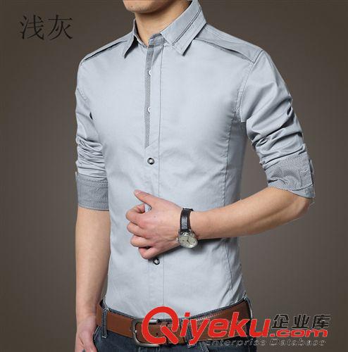 襯衫 男式長(zhǎng)袖襯2015男士春裝襯衫純色純棉gd紳士襯衣男士長(zhǎng)袖襯衫原始圖片3