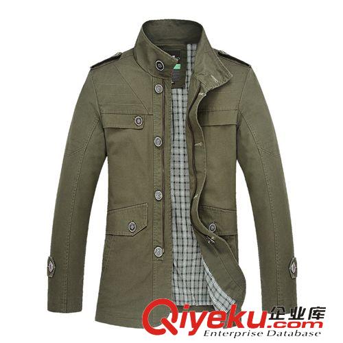 夾克 秋冬新款韓版男士立領(lǐng)夾克　時(shí)尚潮男批發(fā)中長(zhǎng)款男裝修身水洗夾克原始圖片2