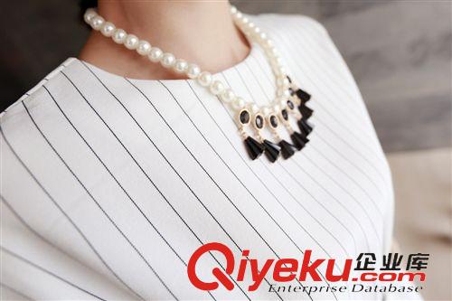 5.28 2015夏 歐美顯瘦休閑套裝豎條紋無袖上衣闊腿褲九分褲時尚套裝潮原始圖片3