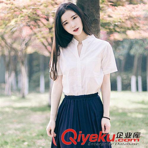 5.9 2015夏季新款文藝范小清新V領(lǐng)短袖修身棉麻女士襯衫原始圖片2