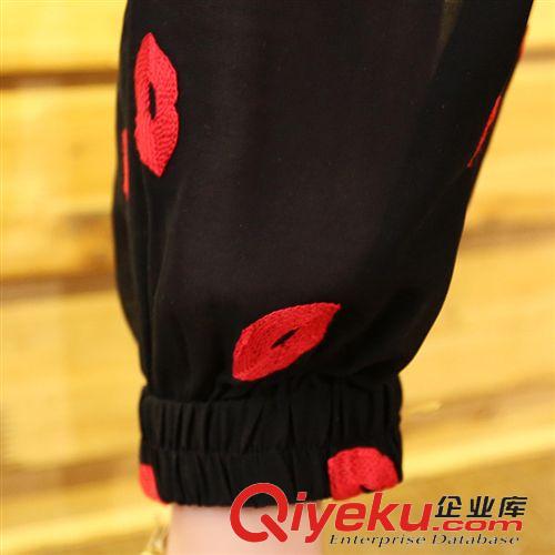 5.1 2015夏季新款女裝 歐美時尚寬松大碼紅唇繡花無袖雪紡休閑套裝原始圖片3