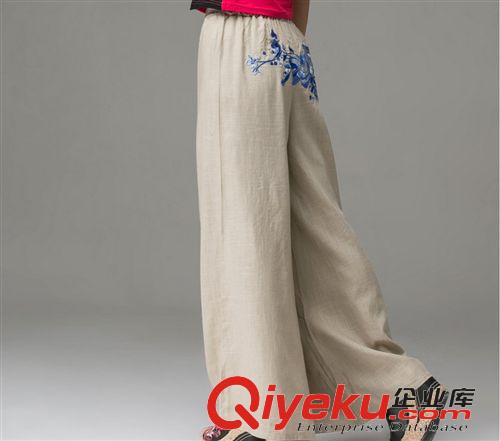民族風(fēng) 新款 民族風(fēng)女裝 2015夏季亞麻印花蝴蝶長(zhǎng)褲 大腳褲 百搭甩褲