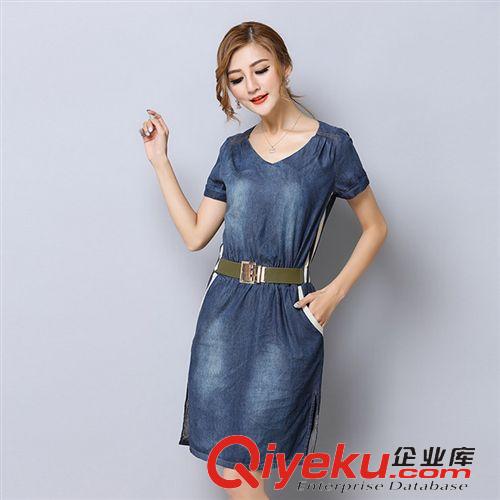 六月新款 批發(fā) 2015夏季新款女裝圓領(lǐng)短袖鏤空洗水牛仔 連衣裙【廠家直銷】