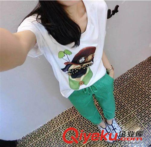 五月新款 歐洲站2015夏季新款女裝時尚印花圓領(lǐng)短袖T恤套裝批發(fā) 廠家直銷