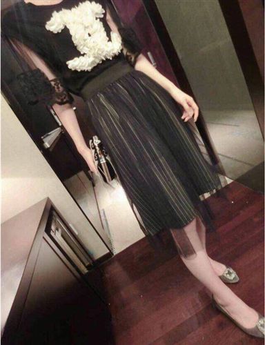 四月新款 2015夏裝新款歐美圓領(lǐng)時(shí)尚中袖圖案T恤+修身網(wǎng)紗裙連衣裙