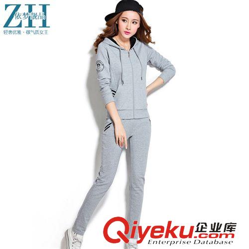 休閑套裝系列 2015春季新品女款運動服 韓版時尚開衫連帽修身衛衣兩件套裝批發