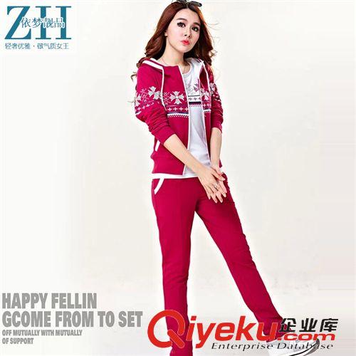 休閑套裝系列 2015春季女裝 新款時尚花朵運動套裝女款氣質衛衣三件套 廠家批發