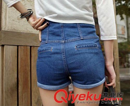 牛仔系列 2015夏裝新款女裝單排扣卷邊韓版潮女顯瘦修身高腰牛仔短褲原始圖片2